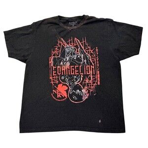 Evangelion Graphic T-shirt Men XL Black Short Sleeve Anime Highly Distressed